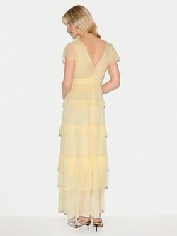 Jigsaw Frill Plisse Maxi Dress, Yellow - view 2, Yellow
