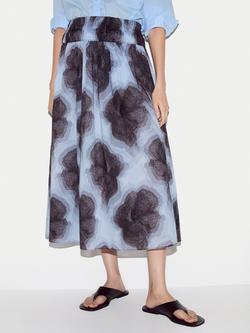 Jigsaw Tiger Orchid Ruched Skirt, Blue, Blue