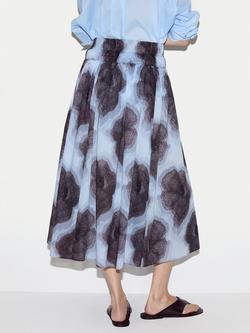 Jigsaw Tiger Orchid Ruched Skirt, Blue - view 2, Blue