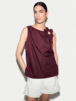 Jigsaw 3D Flower Appliqué Sleeveless Top, Burgundy, Burgundy