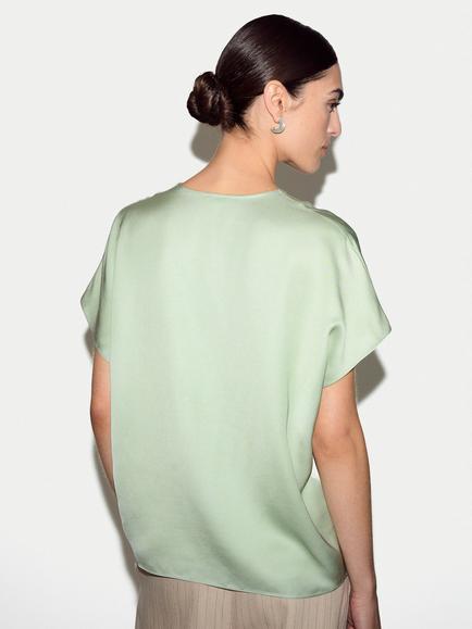 Jigsaw Satin Cap Sleeve Top, Pale Green - view 2, Pale Green