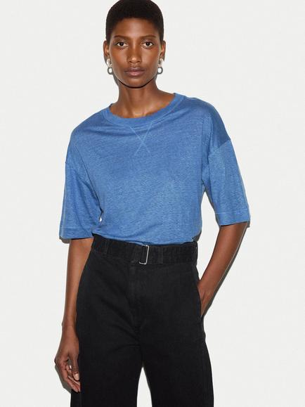 Jigsaw Linen Boxy T-Shirt, Blue