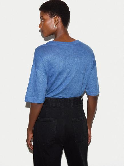 Jigsaw Linen Boxy T-Shirt - view 2, Blue