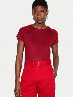 Jigsaw Linen Raglan Short Sleeve T-Shirt, Red