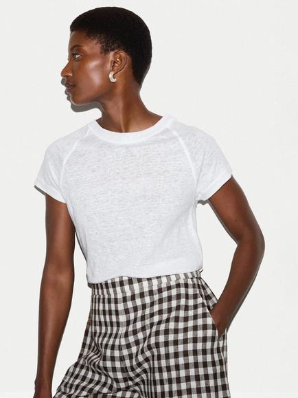Jigsaw Linen Raglan Short Sleeve T-Shirt, White