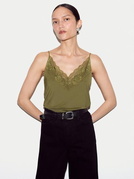 Jigsaw Lace Trim Camisole, Green