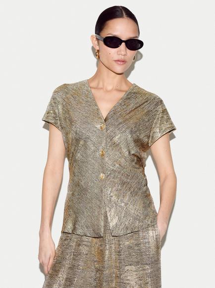 Jigsaw Shimmer Jersey Top, Gold, Gold