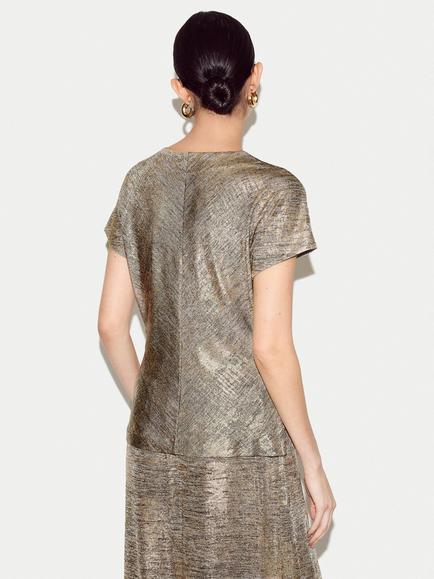 Jigsaw Shimmer Jersey Top, Gold - view 2, Gold