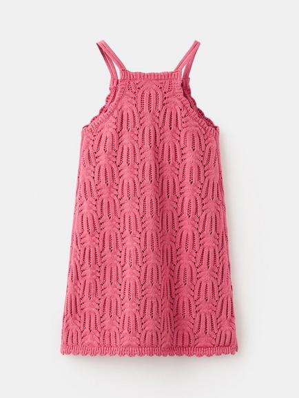 Mango Kids' Open Knit Mini Dress, Strawberry, Strawberry