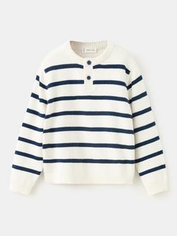 Mango Kids' Henley Knit Stripe Jumper, Off White, Off White