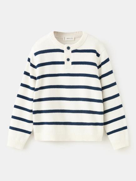 Mango Kids' Henley Knit Stripe Jumper, Off White, Off White