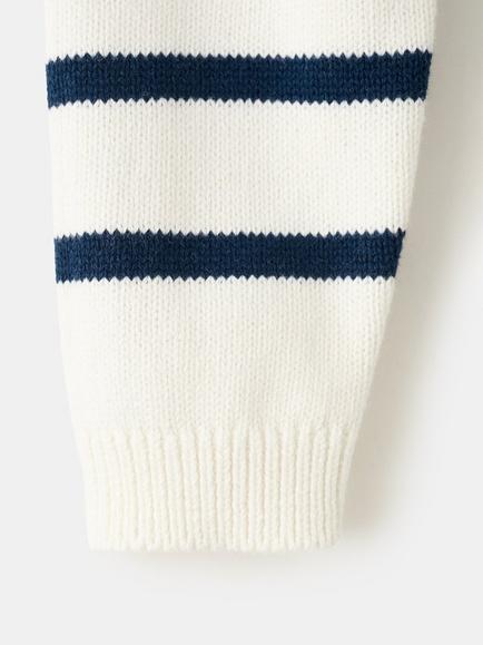 Mango Kids' Henley Knit Stripe Jumper, Off White - view 2, Off White