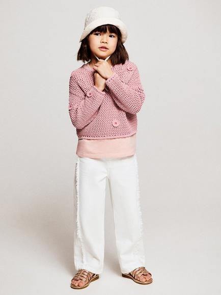 Mango Baby Cropped Floral Jumper, Pale Pink - view 2, Pale Pink
