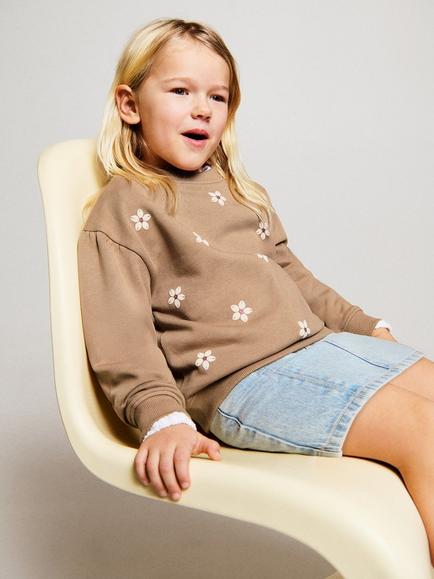 Mango Kids' Floral Sweatshirt, Brown, Brown