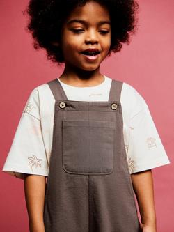 Mango Baby Cotton Short Dungarees, Brown, Brown