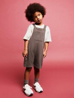 Mango Baby Cotton Short Dungarees, Brown - view 2, Brown