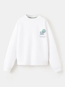 Mango Kids' Crew Neck Graphic Print Sweatshirt, Off White, Off White