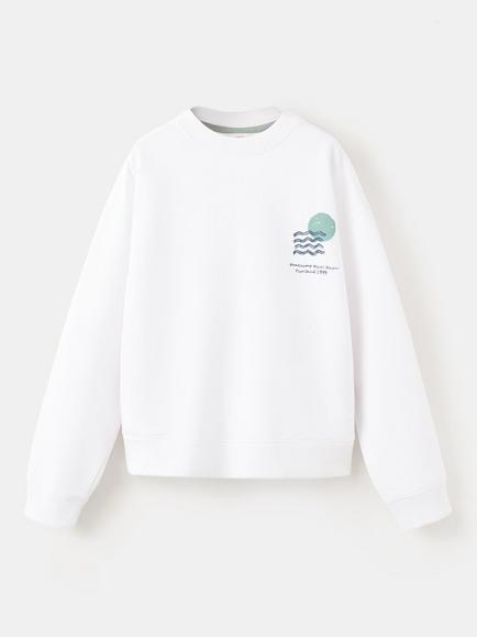 Mango Kids' Crew Neck Graphic Print Sweatshirt, Off White, Off White
