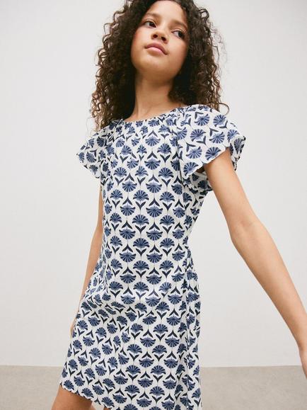 Mango Kids' Vestido Floral A-Line Dress, White, White