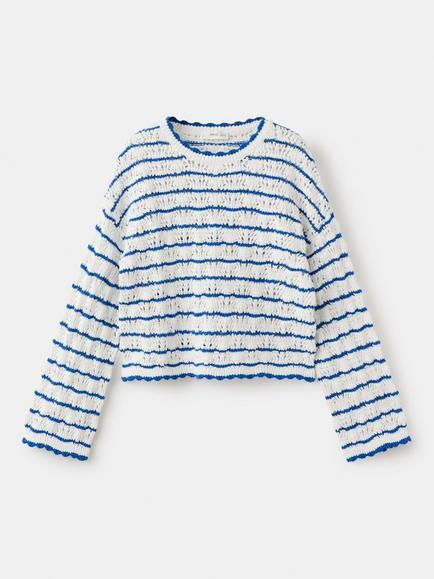 Mango Kids' Long Sleeve Open Knit Jumper, Electric Blue, Electric Blue
