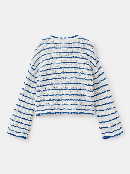 Mango Kids' Long Sleeve Open Knit Jumper, Electric Blue - view 2, Electric Blue