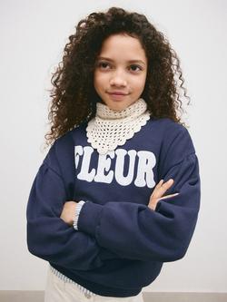 Mango Kids' Cotton Fleur Sweatshirt, Navy, Navy
