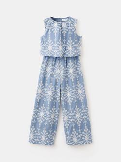 Mango Kids' Printed Wide Leg Jumpsuit, Blue, Blue