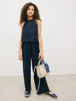 Mango Kids' Embroidered Sleeveless Jumpsuit, Navy, Navy