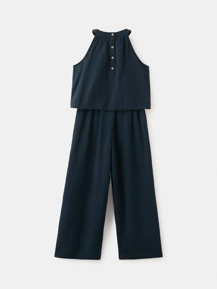 Mango Kids' Embroidered Sleeveless Jumpsuit, Navy - view 2, Navy