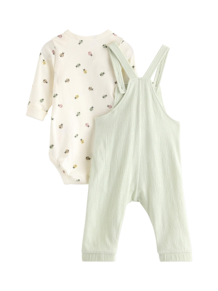 Lindex Baby Bodysuit and Dungarees Set, Light Dusty Green - view 2, Light Dusty Green