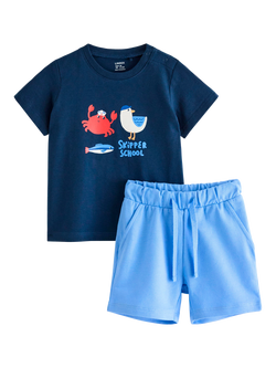 Lindex Kids' T-Shirt and Shorts Set, Dark Blue, Dark Blue