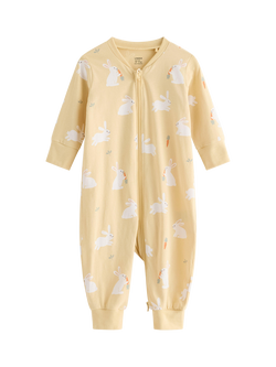 Lindex Baby Bunnies Zip Front Sleepsuit, Light Dusty Yellow, Light Dusty Yellow