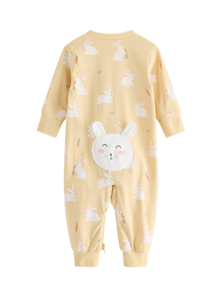 Lindex Baby Bunnies Zip Front Sleepsuit, Light Dusty Yellow - view 2, Light Dusty Yellow