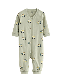 Lindex Baby Zip Front Pyjama Sleepsuit, Dusty Green, Dusty Green