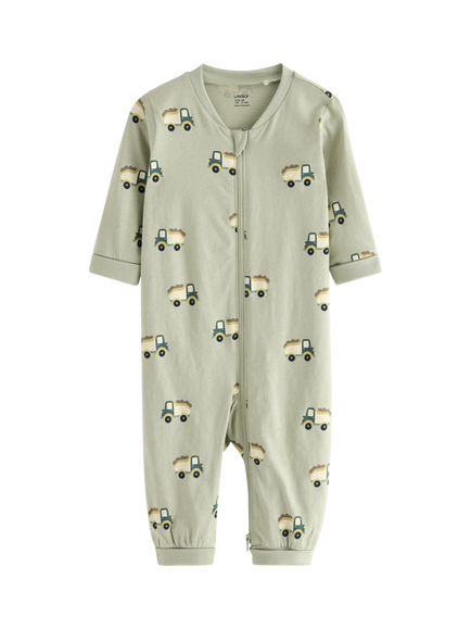 Lindex Baby Zip Front Pyjama Sleepsuit, Dusty Green, Dusty Green