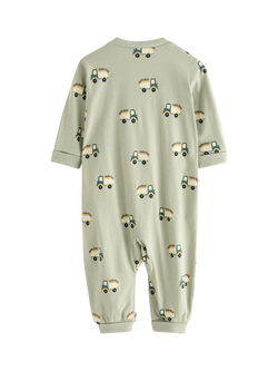 Lindex Baby Zip Front Pyjama Sleepsuit, Dusty Green - view 2, Dusty Green