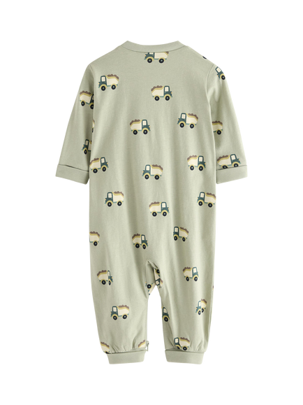 Lindex Baby Zip Front Pyjama Sleepsuit, Dusty Green - view 2, Dusty Green