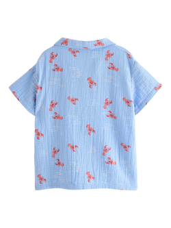Lindex Kids' Cotton Short Sleeve Lobster Print Shirt, Light Blue - view 2, Light Blue