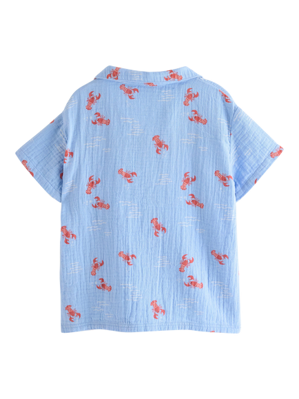 Lindex Kids' Cotton Short Sleeve Lobster Print Shirt, Light Blue - view 2, Light Blue