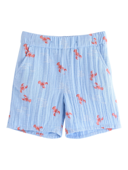 Lindex Kids' Cotton Lobster Print Shorts, Light Blue, Light Blue