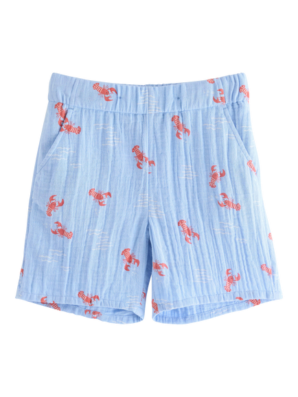 Lindex Kids' Cotton Lobster Print Shorts, Light Blue, Light Blue