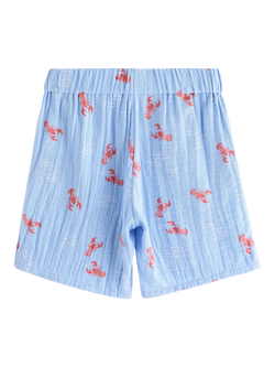 Lindex Kids' Cotton Lobster Print Shorts, Light Blue - view 2, Light Blue