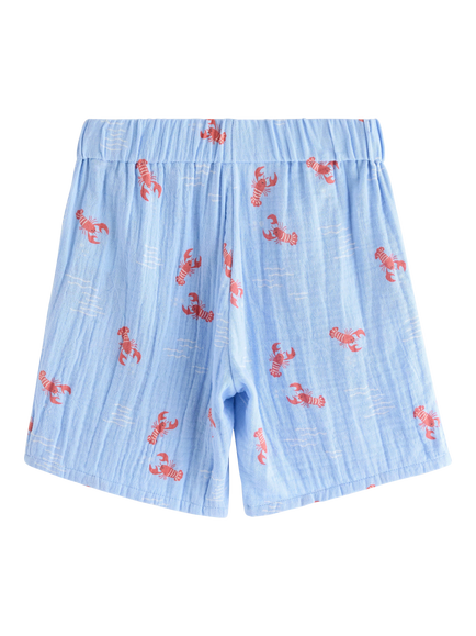 Lindex Kids' Cotton Lobster Print Shorts, Light Blue - view 2, Light Blue