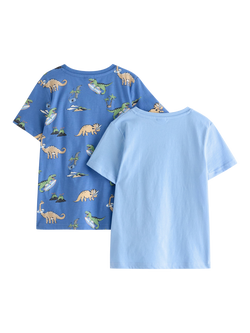 Lindex Kids' Short Sleeve Dinosaur T-Shirt, Pack of 2, Light Blue - view 2, Light Blue