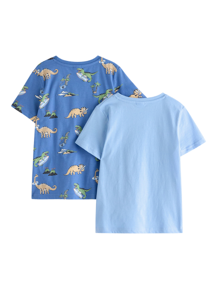 Lindex Kids' Short Sleeve Dinosaur T-Shirt, Pack of 2, Light Blue - view 2, Light Blue