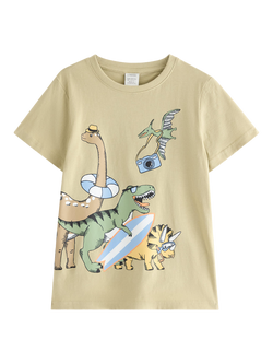 Lindex Kids' Dinosaur T-Shirt, Light Dusty Green, Light Dusty Green