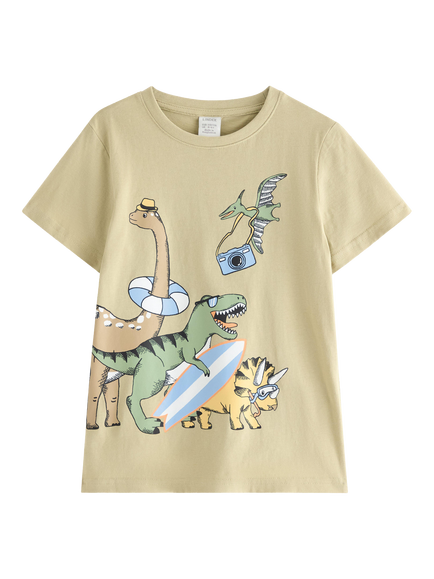 Lindex Kids' Dinosaur T-Shirt, Light Dusty Green, Light Dusty Green