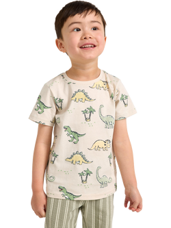 Lindex Kids' Dinosaurs Cotton T-Shirt, Light Beige, Light Beige