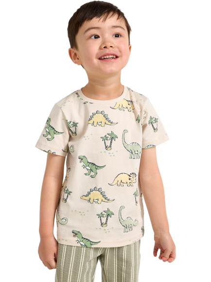 Lindex Kids' Dinosaurs Cotton T-Shirt, Light Beige, Light Beige