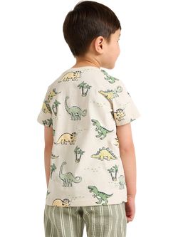 Lindex Kids' Dinosaurs Cotton T-Shirt, Light Beige - view 2, Light Beige
